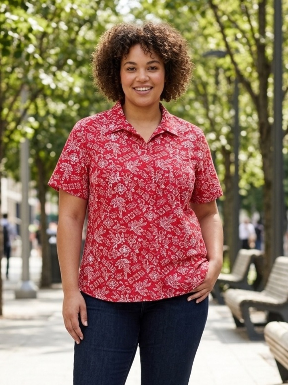 Take 50% OFF- Blair Red Short-Sleeve Floral Print Button-Down Shirt, Size-XL